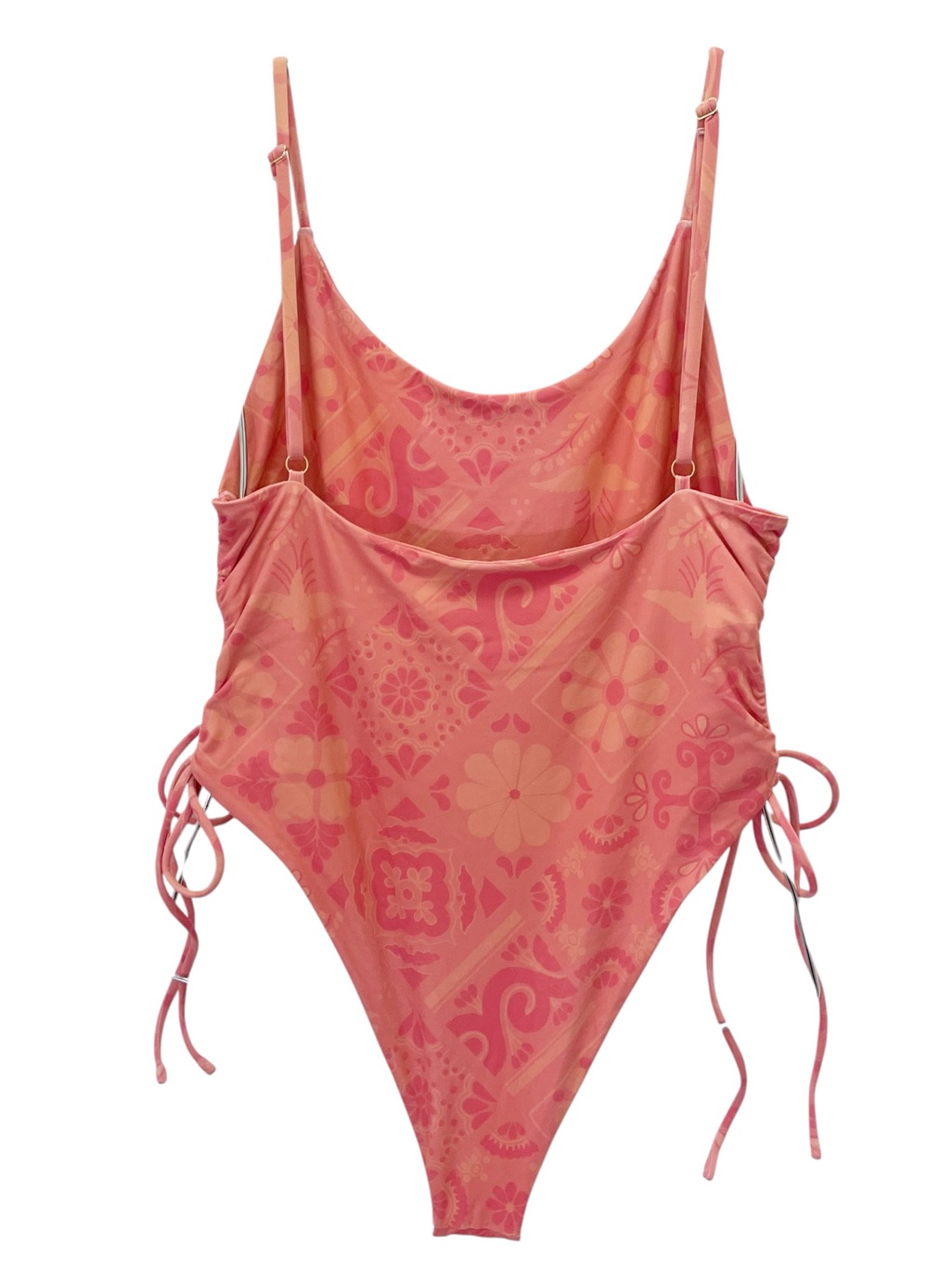Sun Bleached Rosie One Piece Swimsuit Xl Cabo San Lucas Coral Pink Ruched Tie — image 3 of 8